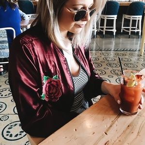 silk bomber with rose details